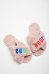 Uriel Nayeli pink faux fur flip-flop slippers