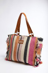 ZALAE VARCELIA striped pink canvas tote bag