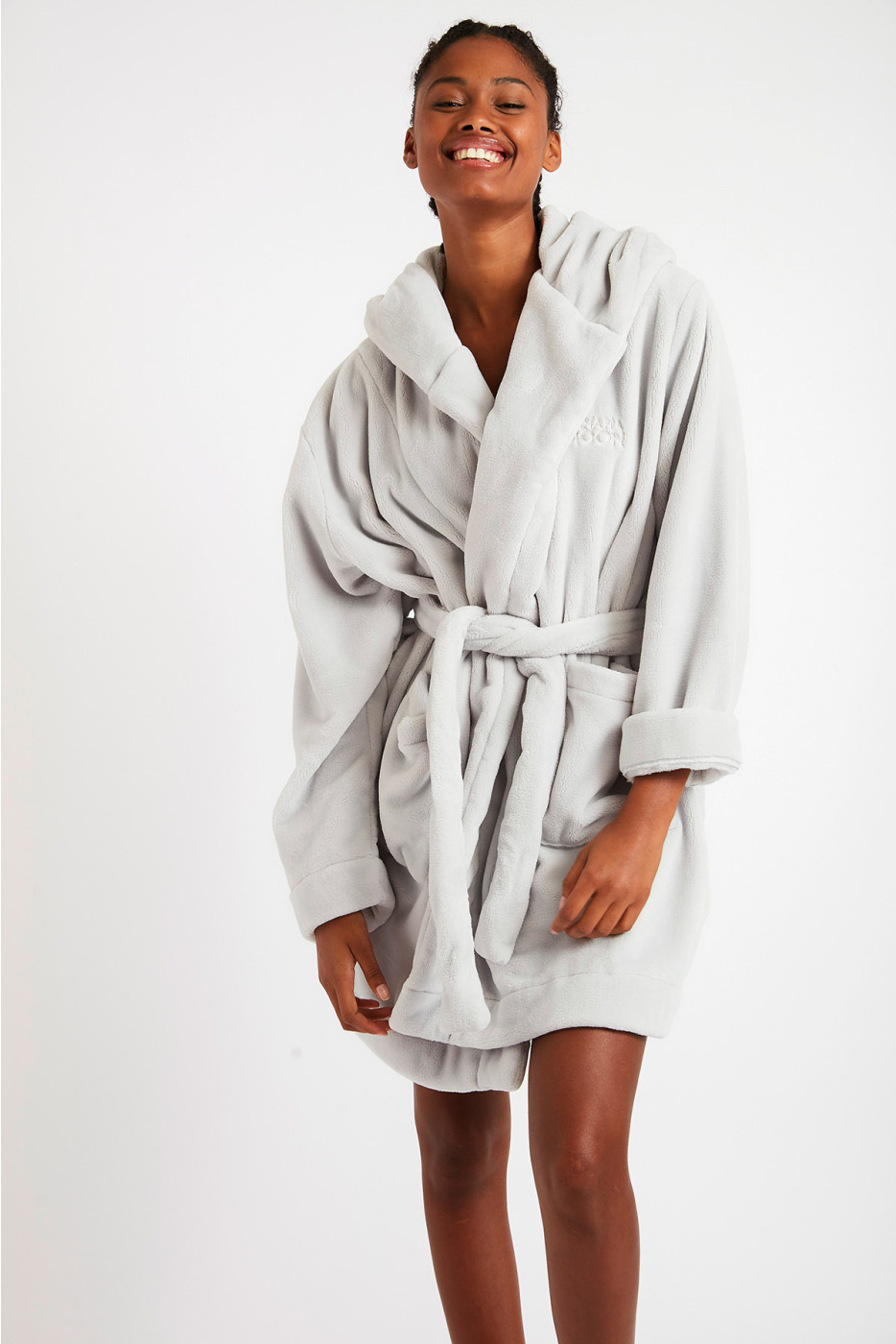 Zaarela Pilo women\'s gray polar fleece bathrobe | Banana Moon®