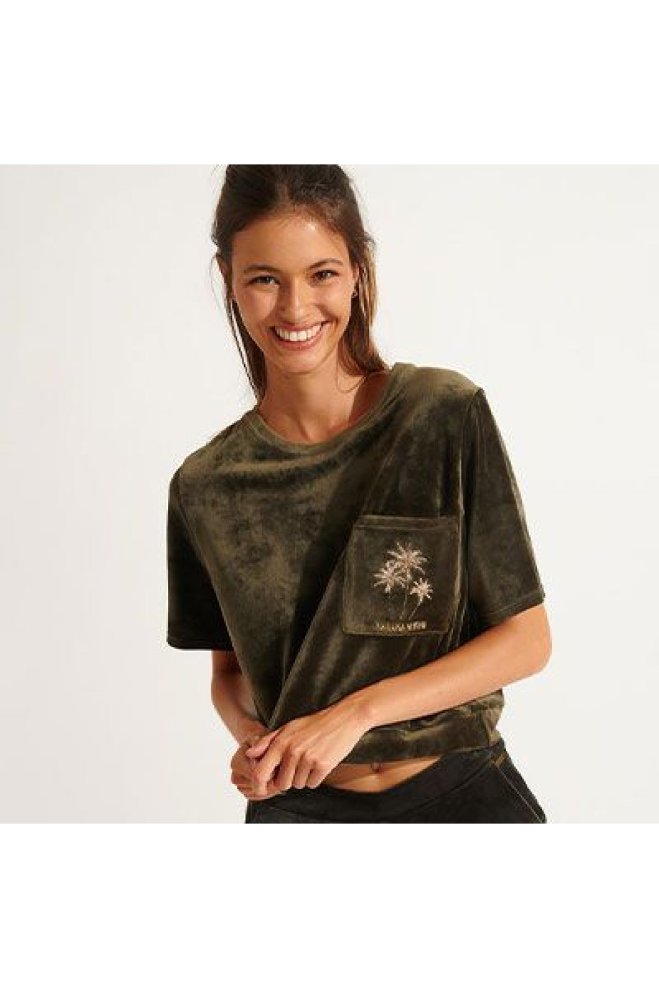 CHLOE SEALAKE khaki velvet top