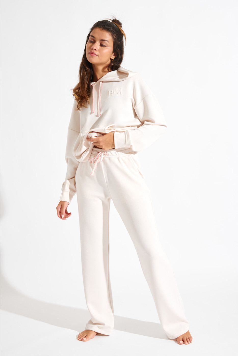 BAYJOY FLOWEGA cream straight-leg jogging trousers