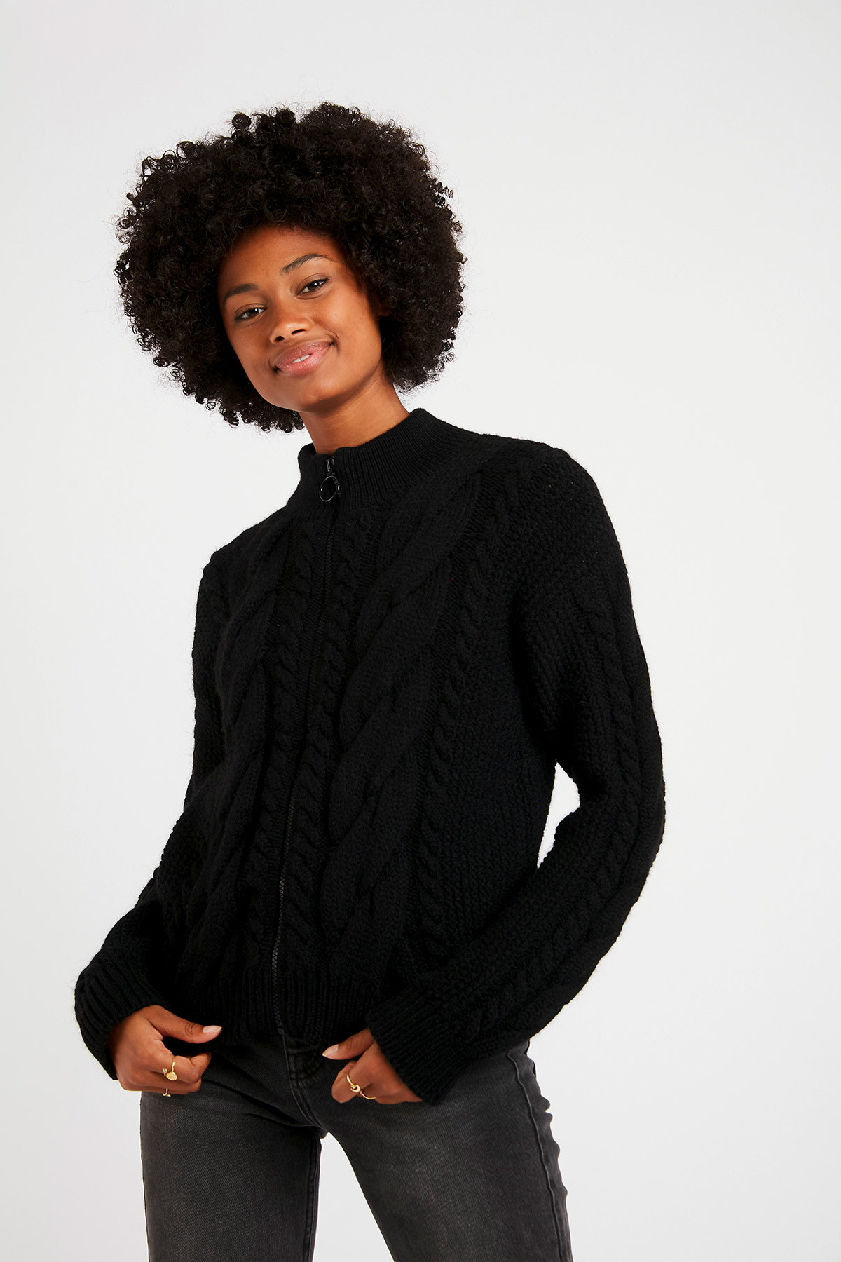 Women's black cable knit cardigan | SIDLEY CHOCTAW | Banana Moon ...