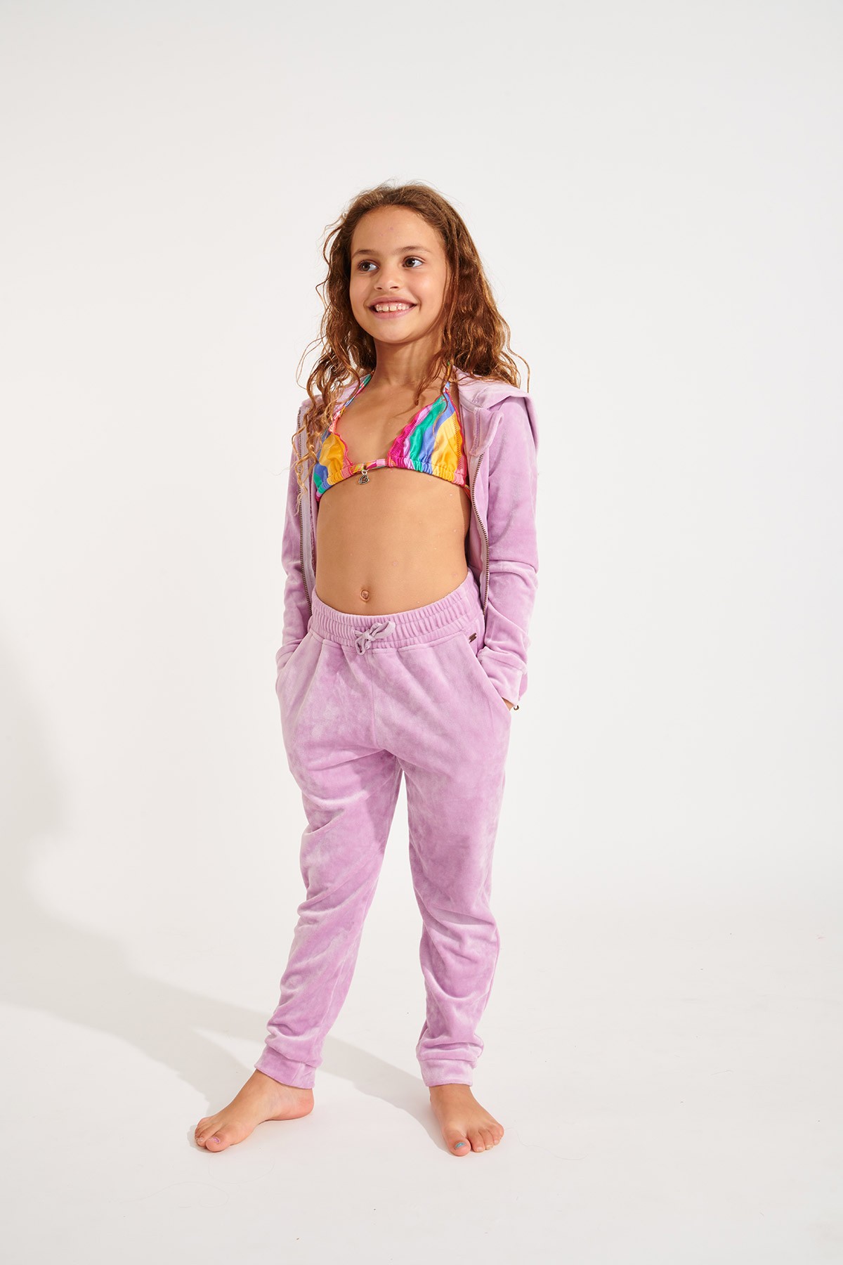 jogging fille en jersey fin et taille elastiquee violet pantalons fille