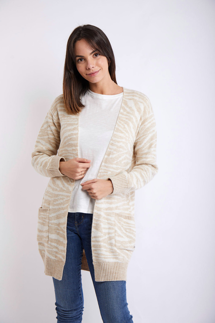 SKYLER ZEBRAS Women's long beige cardigan