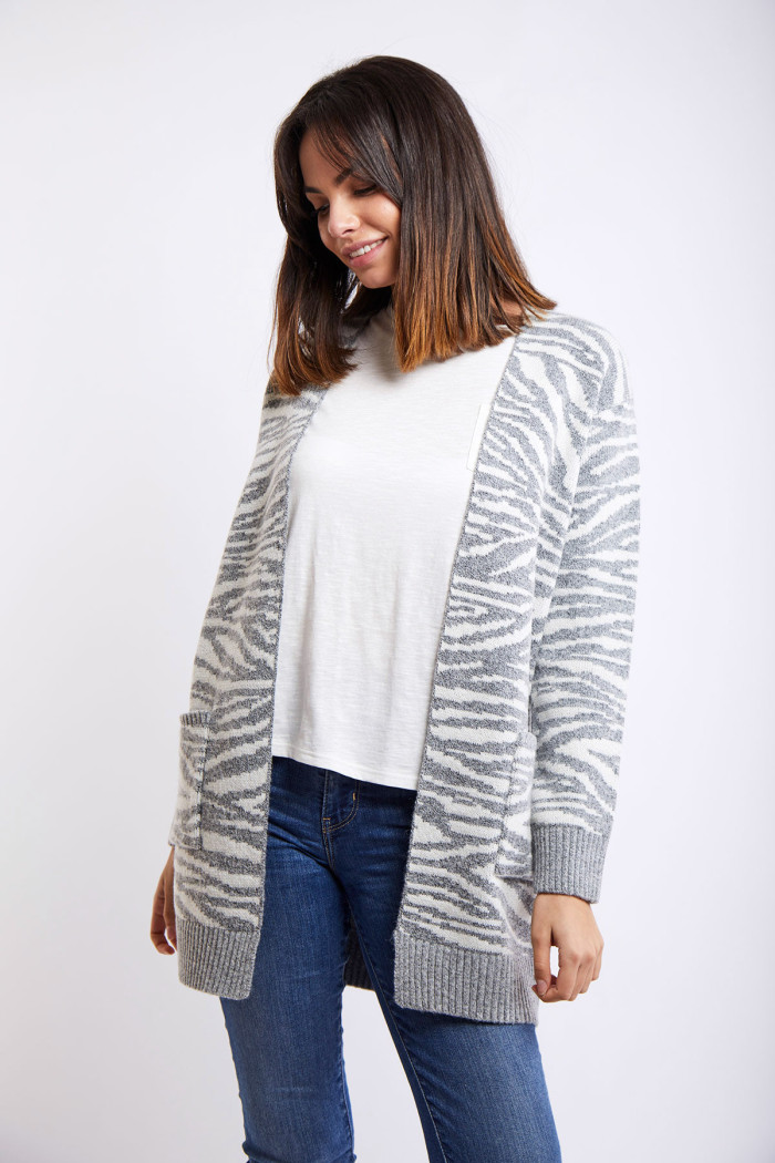 SKYLER ZEBRAS Women's long grey cardigan