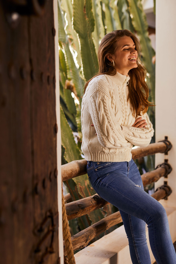 Chaqueta de punto de ochos de mujer color crudo SIDLEY CHOCTAW