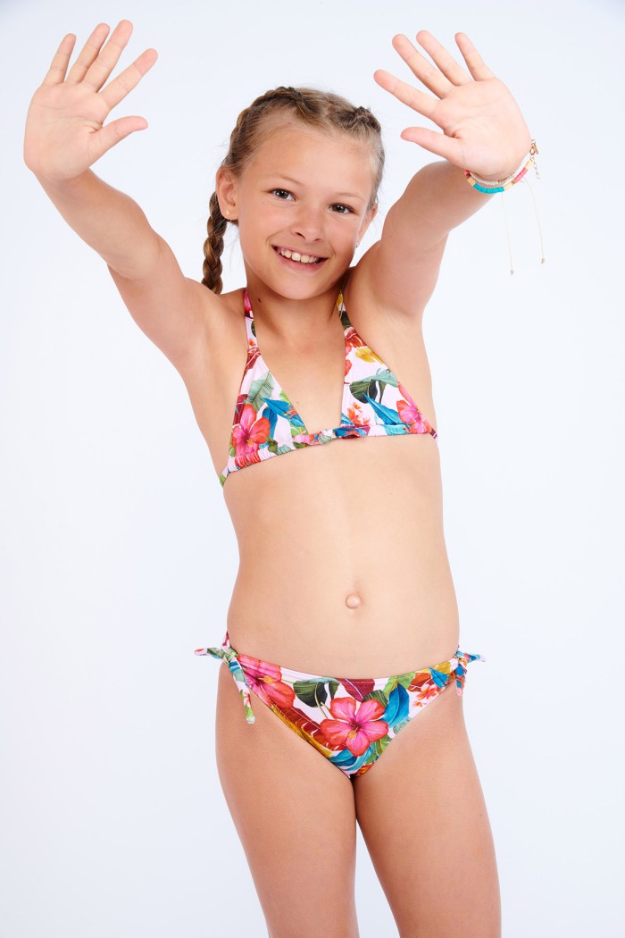 Girls Bikini Teen Size Small Bathing Suit Pink Tie Stars