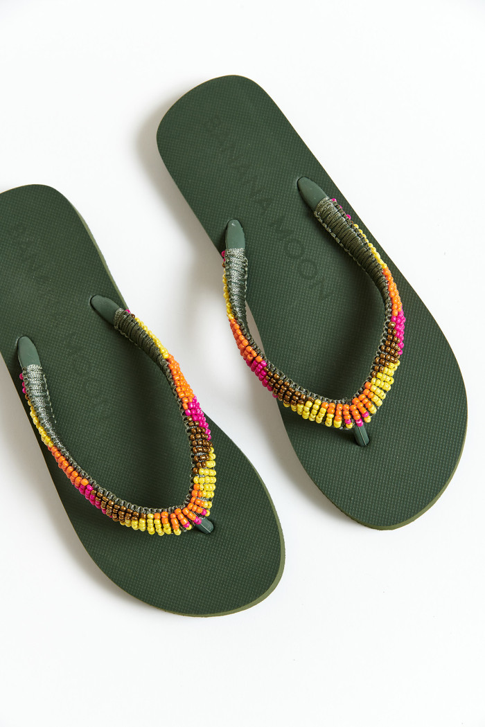 CALISUN SEASIDE Khaki flip-flops with colored beads