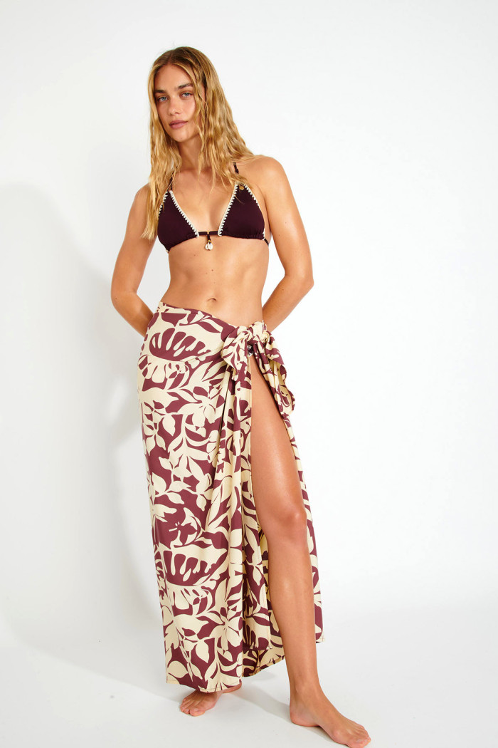 PACO SARONG Burgundy Long Tie-Front Sarong