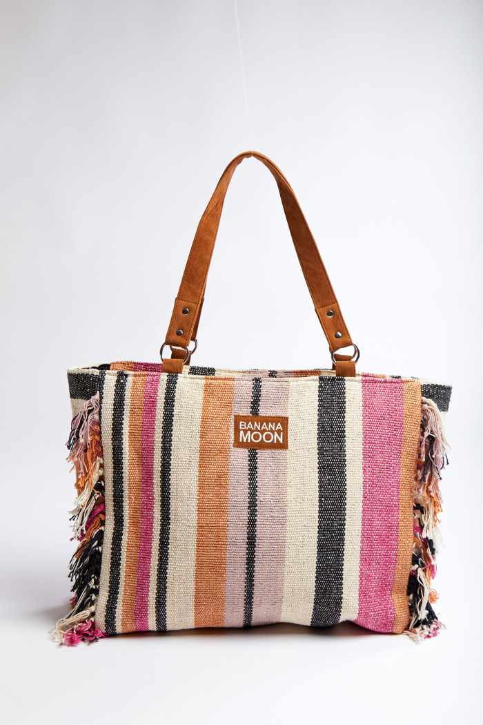 ZALAE VARCELIA striped pink canvas tote bag