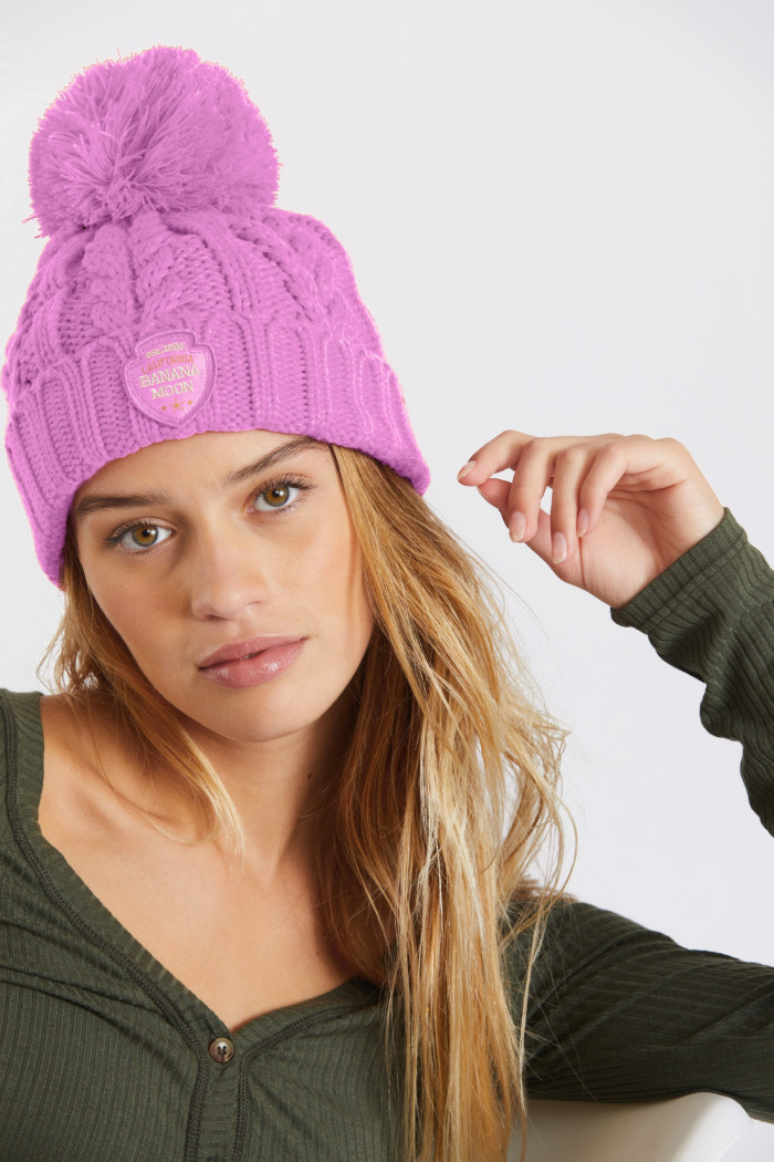 Howson Lemonwood candy pink cable knit beanie with pompon