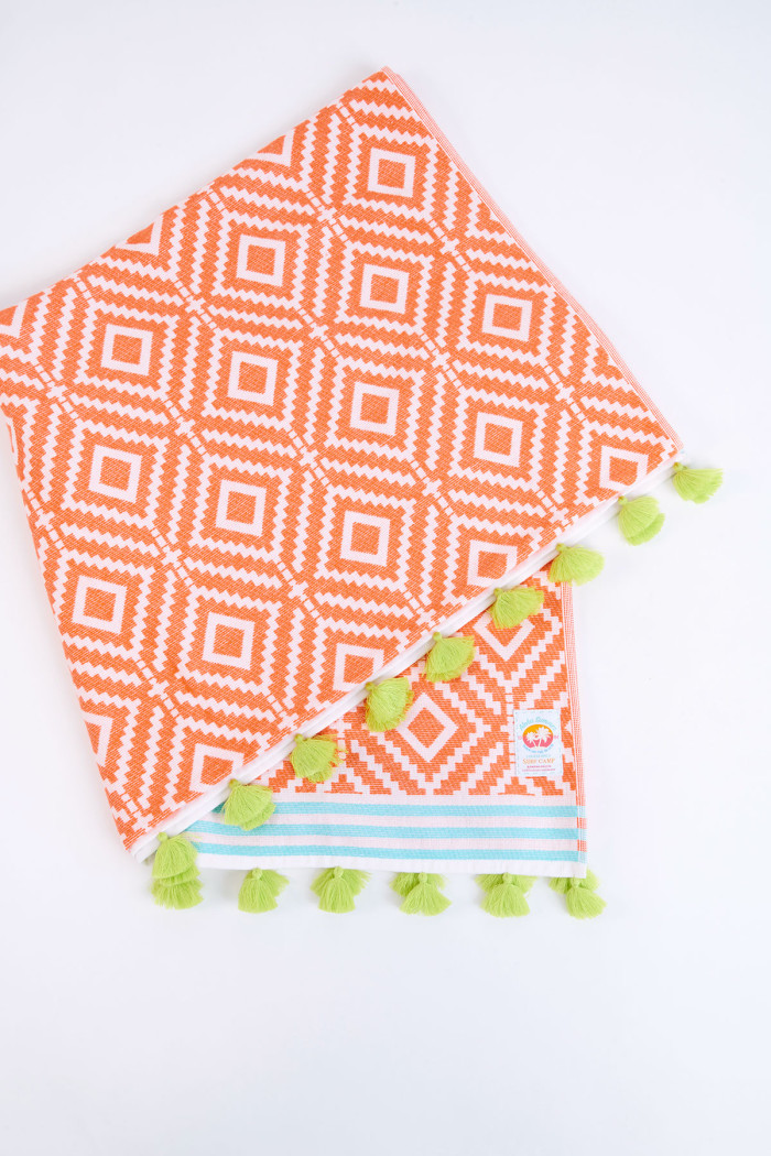 Fouta de plage orange imprimé losanges NANCY MARBELLA